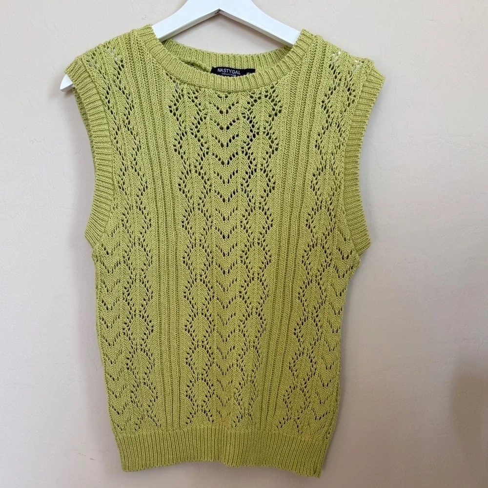 Nasty Gal Pointelle Knit Sweater Vest Clueless Preppy Green Sleeveless Medium